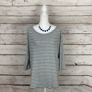 Time & Tru Gray/White Stripe 3/4 sleeve Top